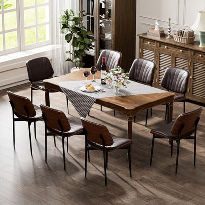 YaFiti Mid Century Dining Chairs Set of 2 with Walnut Bentwood, Brown | Ergonomic Walnut Backrest, Upholstered Waterproof PU Leather Seat, Stable Metal Legs, Adjustable Footpads, Apartment Friendly - color: Brown Scallop