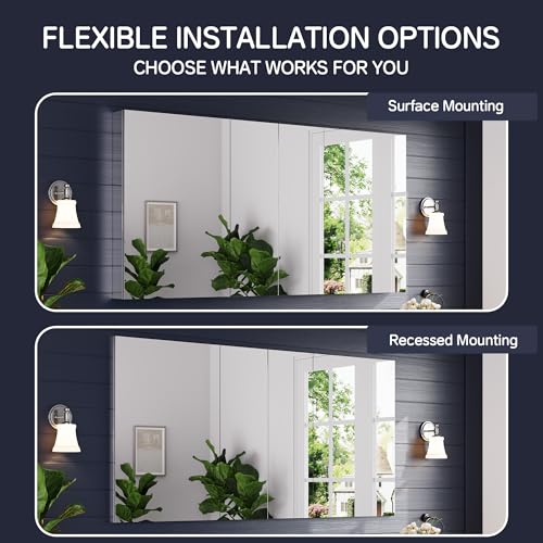 72"x36" Medicine Cabinet with Mirror & Soft Close Hinges, Surface Mount or Recessed Medicine Cabinet with Adjustable Shelves, Bathroom Wall Medicine Cabinet with Storage, Aluminum Alloy Frame, Combo - size: 72" x 36"