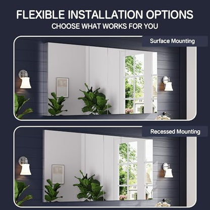 72"x36" Medicine Cabinet with Mirror & Soft Close Hinges, Surface Mount or Recessed Medicine Cabinet with Adjustable Shelves, Bathroom Wall Medicine Cabinet with Storage, Aluminum Alloy Frame, Combo - size: 72" x 36"
