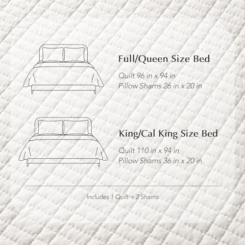 100% Cotton Modern Grid Stitch Quilt Set, King Size, Bright White | Pre-Washed Cotton Coverlet Bedspread, Oversized Lightweight 3-Piece Bedding Set for All Season, with 2 Pillow Shams - color: Bright White, size: King (110" X 94")