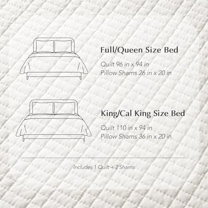 100% Cotton Modern Grid Stitch Quilt Set, King Size, Bright White | Pre-Washed Cotton Coverlet Bedspread, Oversized Lightweight 3-Piece Bedding Set for All Season, with 2 Pillow Shams - color: Bright White, size: King (110" X 94")