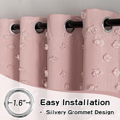 MYSKY HOME Double Layer Curtains for Girls Bedroom Kids Curtain Pink Pom Pom Sheer Window Curtains 2 Panels Pink Curtains Grommet Room Darkening Solid Nursery Curtains 63 Inches Length, W52 X L63 - color: Z-pink, size: 52"W x 63"L (Pack of 2)