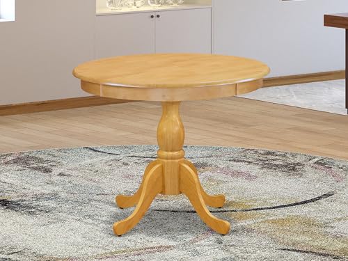 East West Furniture AMT-OAK-TP Antique Kitchen Dining Table - a Round Wooden Table Top with Pedestal Base, 36x36 Inch, Oak - color: Amt-oak-tp