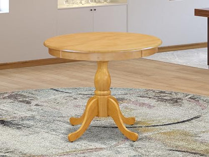 East West Furniture AMT-OAK-TP Antique Kitchen Dining Table - a Round Wooden Table Top with Pedestal Base, 36x36 Inch, Oak - color: Amt-oak-tp