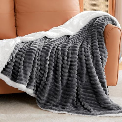 INFIIXSO Sherpa Throw Blanket for Couch - Super Soft & Warm Striped Fleece Blanket, Cozy Plush Fluffy Blanket All Season Use (Grey, 50x60 Inches) | Super Soft Thick Warm Striped Sherpa Blanket for Bed Sofa, Cozy Plush Fluffy Throw Gift for Women, Room Dec