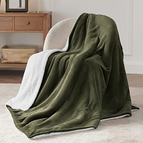 Bedsure GentleSoft Sherpa Fleece Throw Blanket for Couch, Non-Heated, Thick and Warm Throw for Women and Men, Soft Fuzzy Plush Blanket for Winter, Olive Green, 50x60 Inches - color: 04 - Olive Green, size: Throw (50" X 60")