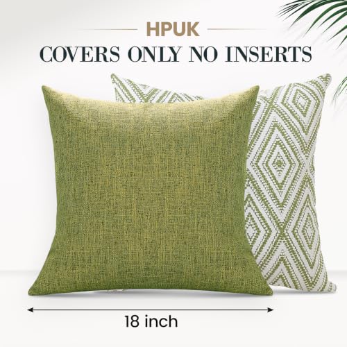 HPUK Throw Pillow Covers 18x18, 4 Pack, Green Textured Couch Pillow Covers | Polyester fabric, patterned and solid designs, hidden zippers, machine washable, for sofas and beds, inserts not included - color: Green, size: 18" x 18" (Pack of 4)