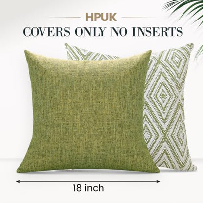 HPUK Throw Pillow Covers 18x18, 4 Pack, Green Textured Couch Pillow Covers | Polyester fabric, patterned and solid designs, hidden zippers, machine washable, for sofas and beds, inserts not included - color: Green, size: 18" x 18" (Pack of 4)