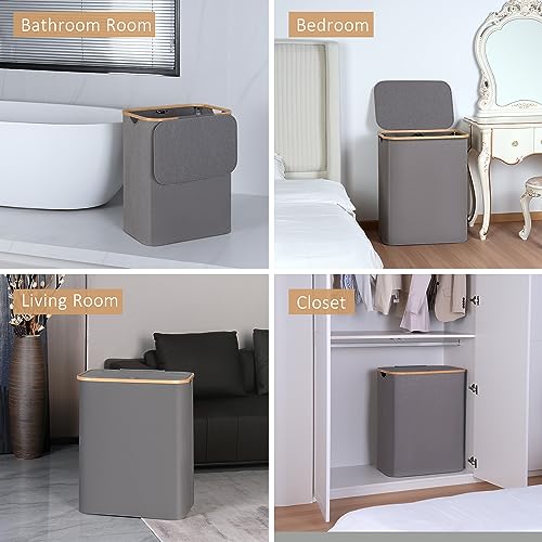 IEGrow Laundry Hamper with Lid,160L Laundry Basket with 3 Mesh Bags,Grey | Dirty Clothes Hamper Basket with Bamboo Handle for Clothes Towels - color: Grey, size: 160L