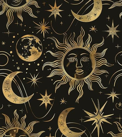 Celestial Sun Moon Wallpaper Peel and Stick 17.5"x 118",Black/Golden | Self Adhesive/Removable/Waterproof/Thick Vinyl Contact Paper for Bathroom Bedroom Shelf Cabinet Drawer,Prepasted,Easy Peel - color: Gold moon, size: 17.5" x 118"