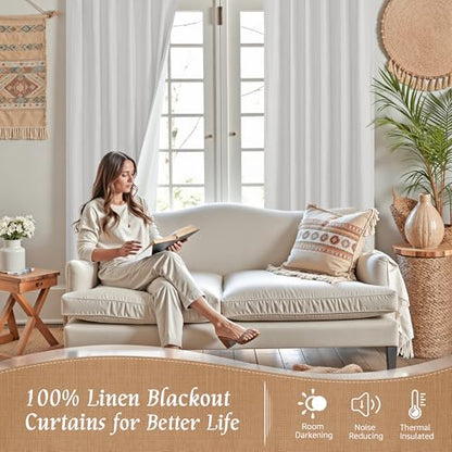 45 Inch Natural 100% Blackout Linen Curtains with White Liner | Light Grey, Linen Textured, Thermal Bedroom Curtains, Neutral Farmhouse Drapes, Rod Pocket Back Tab, 2 Panels, 38 x 45 Inch - color: Light Grey, size: 38"W x 45"L (Pack of 2)
