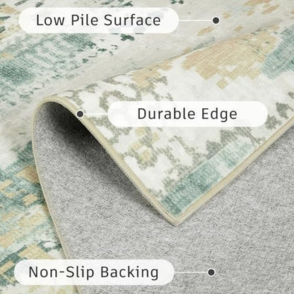 DCX Washable Abstract Area Rug 6x9, Non Slip Low Pile Rug, Sage Green | Easy to clean, non-shedding, soft, kid & pet friendly, with a non-slip rubber backing for living rooms, bedrooms, and offices - color: Green & White, size: 6' x 9' (Rectangular)