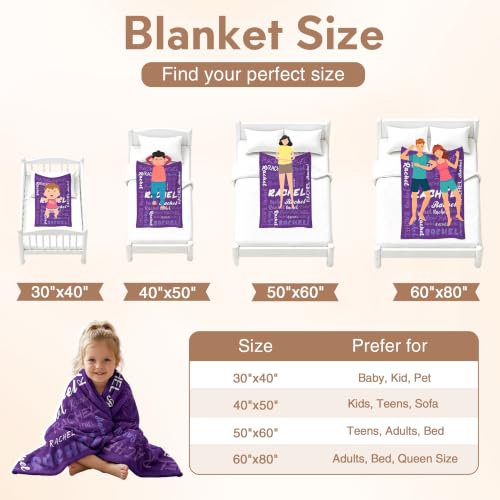 Personalized Blanket with Name, Custom Name Blanket Gifts for Kids Adults Boys Girls Teen, Soft Customized Fleece Flannel Throw for Bedroom Living Room, Birthday Christmas - color: Dark Purple