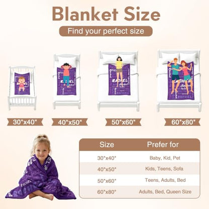 Personalized Blanket with Name, Custom Name Blanket Gifts for Kids Adults Boys Girls Teen, Soft Customized Fleece Flannel Throw for Bedroom Living Room, Birthday Christmas - color: Dark Purple