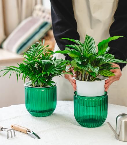 Josteve 5.2 Inch 2 Pcs Self Watering Hanging Planter Indoor Plant Pots Drainage Holes, Outdoor Small Hanging Planters Flower Pot Basket, Visible Water Level, Plant Hanger Home Decor, Gardening - color: Emerald, size: 2*5.2 inch