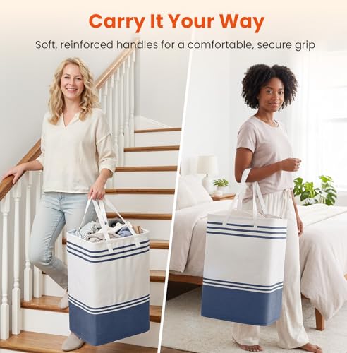 TranquilRelax 3-Pack Laundry Basket, Laundry Hamper, Blue-75L | Freestanding＆Water-Resistant Laundry Hamper, Collapsible Tall Clothes Hamper with Carry Handles for Clothes, Laundry Basket - color: Blue, size: 75L