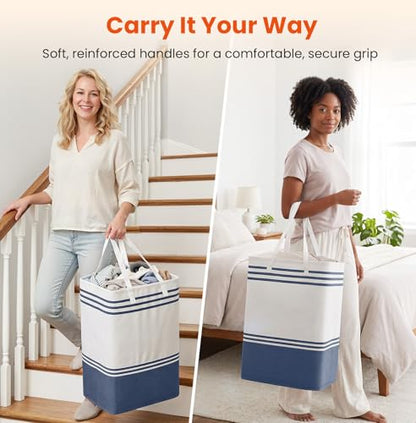 TranquilRelax 3-Pack Laundry Basket, Laundry Hamper, Blue-75L | Freestanding＆Water-Resistant Laundry Hamper, Collapsible Tall Clothes Hamper with Carry Handles for Clothes, Laundry Basket - color: Blue, size: 75L