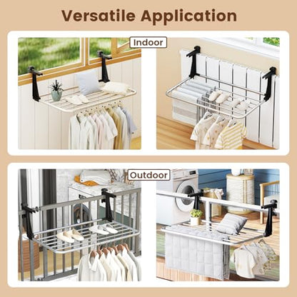 Tangkula Portable Clothes Drying Rack for Indoor & Outdoor Use(Small) | 1.2”-5.1” Adjustable Hook Length for Window sills Radiators Handrails & Guardrails | 2” Hanging Space | Robust Aluminum Frame - size: Small