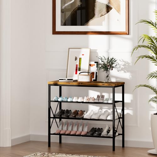 4-Tier Tall Shoe Rack, Large Capacity Shoe Shelf Holds 16 Pairs, Shoe Shelf for Entryway, Hallway, Living Room, Rustic Brown - color: Rustic Brown, size: 27.8" x 10.8" x 26.6"
