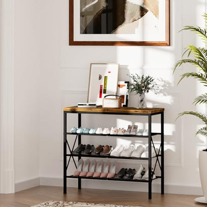 4-Tier Tall Shoe Rack, Large Capacity Shoe Shelf Holds 16 Pairs, Shoe Shelf for Entryway, Hallway, Living Room, Rustic Brown - color: Rustic Brown, size: 27.8" x 10.8" x 26.6"