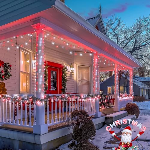 JMEXSUSS 2 Pack Red and White Battery Christmas Lights | Each 33ft 100 LED Battery Powered String Lights with Remote for Tree Patio Yard House Party Birthday Outside - color: Red&White, size: 2*100LED