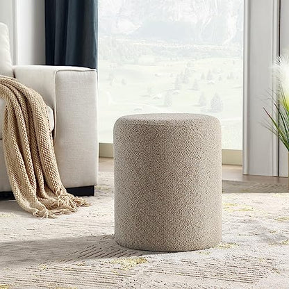 Modern Round Ottoman with Soft Padded Seat, Multifunctional Vanity Stool for Makeup, Upholstered Footrest Stool Ottoman Foot Stool for Living Room, Bedroom - color: Taupe
