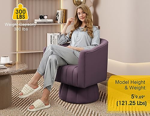 Dewhut Swivel Accent Chair, Barrel Accent Chair, Velvet, Purple | Mid Century Style, Modern Round ArmChair With 360° Swivel Base, For Living Room / Bedroom / Office - color: Purple