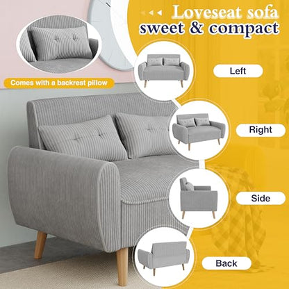 47'' Small Loveseat Sofa, 2 Seat Compact Couch with Tapered Legs, Light Grey Upholstered Furniture, Solid Wood Frame, Comfy Foam Cushion, Easy Assembly for Small Spaces - color: Light Grey