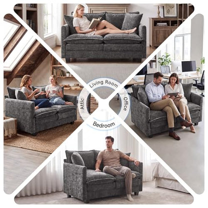 Loveseat Sofa Couch 2 Piece Set, Small Compact 50" Love Seat 27" Deep Cloud Sofa Set Washable Chenille Pillow Living Room Set for Apartment Office 50-Grey-2+2-1 - color: Grey, size: 50"+50"