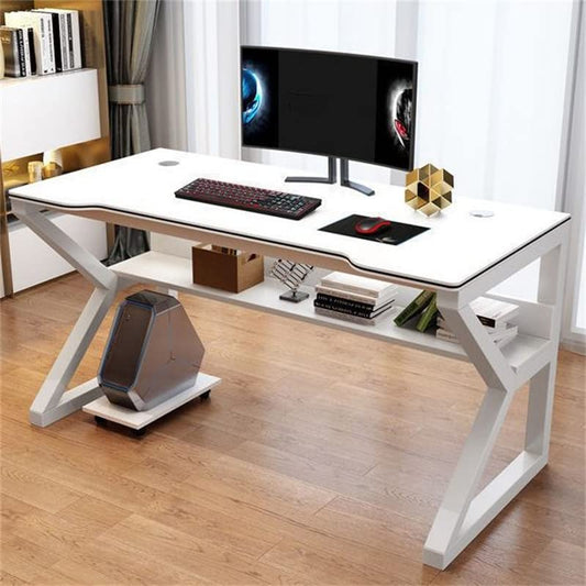 LAKIQ Small Space Manufactured Wood Computer Desktop Table with Storage Shelf K-Shaped Gaming Desk Rectangular Home Office Working Writing Table - Table Only(White,35" L x 20" W x 30" H) - color: White, size: 35"L x 20"W x 30"H