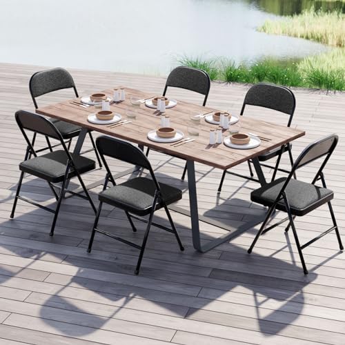 Nazhura 4 Pack Folding Chairs, Fabric Dining Chair Set with Padded Cushion and Back, Indoor Outdoo Seat for Home Office Events Wedding Party (Charcoal Fabric Seating) - color: Charcoal