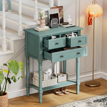 Merax Narrow Console Table, Elegant Slim Sofa Table With Three Storage Drawers and Bottom Shelf for Entryway, Hallway, and Living Room (Light Blue) - color: Light Blue