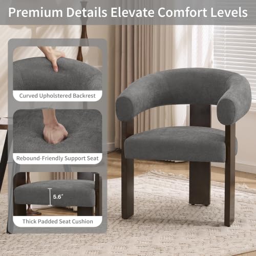 Modern Accent Chair, Barrel Armchair, U-Shaped Backrest, Grey | Barrel Accent Chair, Upholstered Arm Chair, Ergonomic Curved Back, Soft Chenille, Solid Wood Legs, Living Room, Bedroom - color: Grey