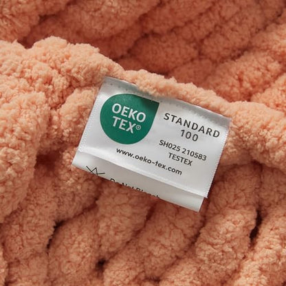 WESHIONGOO Chunky Knit Blanket Throw for Couch Bed 51"×63" Peach Fuzz | 100% Handmade Knitted Throw blanket Fluffy Soft Blanket with Jumbo Chenille Yarn Thick - color: Peach Fuzz, size: 51"x63"(Large Size Throw)