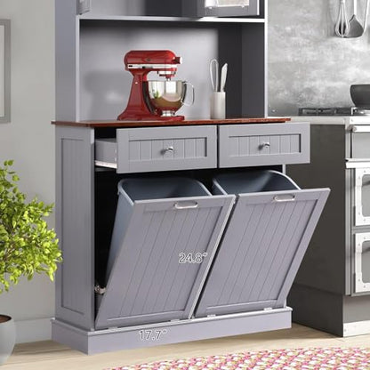68.4" Kitchen Pantry Storage Cabinet, Freestanding Cupboard with Shelf, 2 Drawers and 2 Tilt Out Trash Cabinet, Tall Cabinets for Kitchen, Dinning Room, Living Room (Elegant Grey, Double Tilt) - color: Elegant Grey