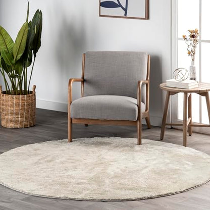 nuLOOM Loni Cream Solid Washable Area Rug, 4' Round - color: Cream, size: 4' (Round)