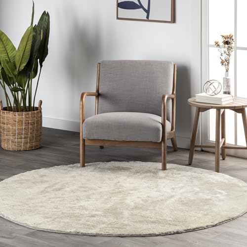 nuLOOM Loni Cream Solid Washable Area Rug, 4' Round - color: Cream, size: 4' (Round)