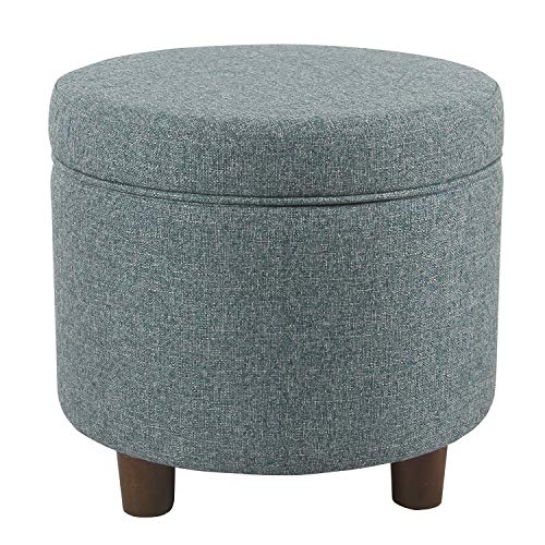 Homepop Home Decor | Upholstered Round Storage Ottoman | Ottoman with Storage for Living Room & Bedroom, Teal Tweed Large - color: Teal