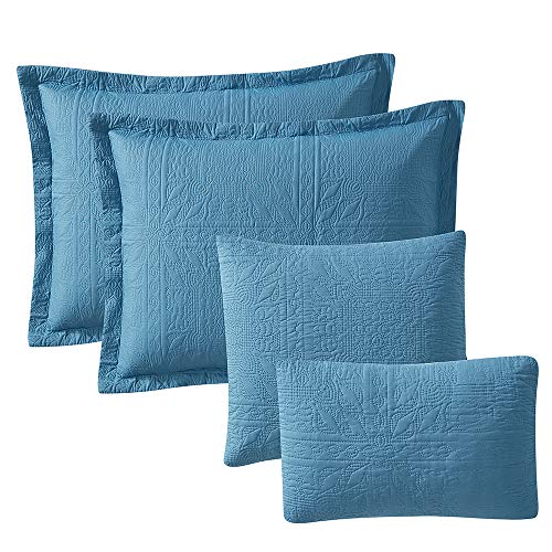 Clara Clark Quilts Twin Size - All Season Bedspread Coverlet Set, Pinsonic Weave Lightweight Bedding Set - 5 Piece Twin Quilt Set with Pillow Shams, Grid - Blue Heaven - color: 09 - Grid - Blue Heaven, size: Twin