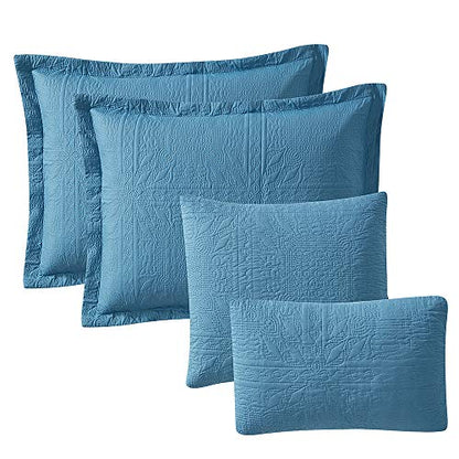 Clara Clark Quilts Twin Size - All Season Bedspread Coverlet Set, Pinsonic Weave Lightweight Bedding Set - 5 Piece Twin Quilt Set with Pillow Shams, Grid - Blue Heaven - color: 09 - Grid - Blue Heaven, size: Twin