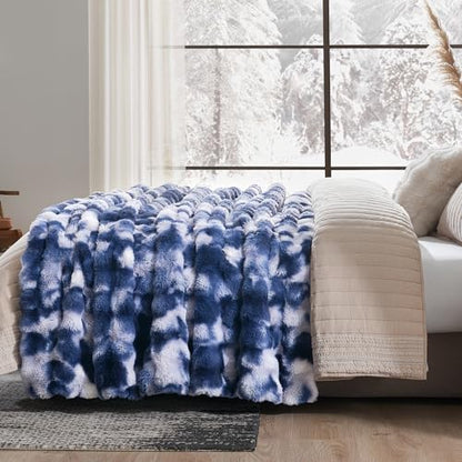 Faux Fur Throw Blanket, Ultra Soft Fuzzy Plush Bubble Blanket for Couch, Bed & Living Room, 60"x80", Tie-dye Blue - color: Tie-dye Blue, size: 60" x 80"