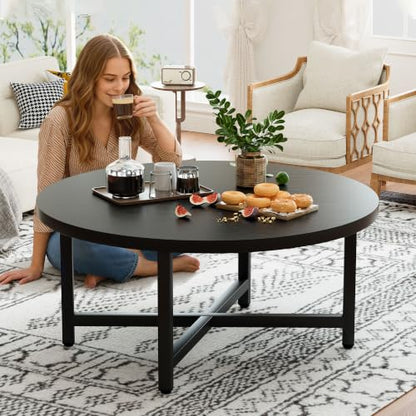 Round Coffee Table, 31.5" Black Coffee Table, Coffee Tables for Living Room | Circle Wooden Coffee Table, Large Modern Center Table with Metal Frame for Office Apartment Home Small Space - color: 31.5"d Round Black