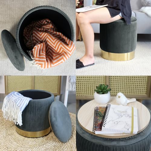 YYW HOME Gray Round Ottoman with Storage Set of 2 | Large storage capacity, Removable Lid, Used for Vanity Stoo,l Assemble Free, Nesting Packing - color: Grey