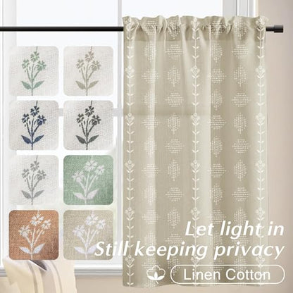 Lino Rosa Boho Farmhouse Tan Beige Linen Small Tier Cafe Curtains for Kitchen 36 Inches Long - color: Tan Beige, size: 24"W x 36"L (Pack of 2)