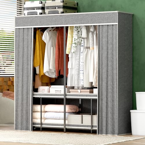 Umeiga Heavy Duty Portable Closet with Cover 1200Ibs Foldable Covered Clothes Rack for Hanging Armoire Wardrobe Closet System Freestanding Coat Storage Garment Racks 71" W x 71" H x 20" D - size: 71" Wide