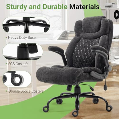 Office Chair, Big and Tall Executive Chair with Air-Lumbar Support, Breathable Desk Computer Chair with Adjustable Flip-up Armrests, Wide Cushion Seat Swivel Home Office Chair - color: Lightblack