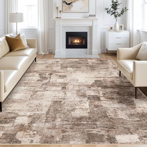 kakania Abstract 8x11 Area Rugs for Living Room: Washable Rugs Brown | Soft, Non-Slip, Low-Pile, Pet & Kid Friendly - Large Modern Home Decor Carpet for Bedroom/Dining Room/Office/Nursery - color: Brown, size: 8' x 11' (Rectangular)