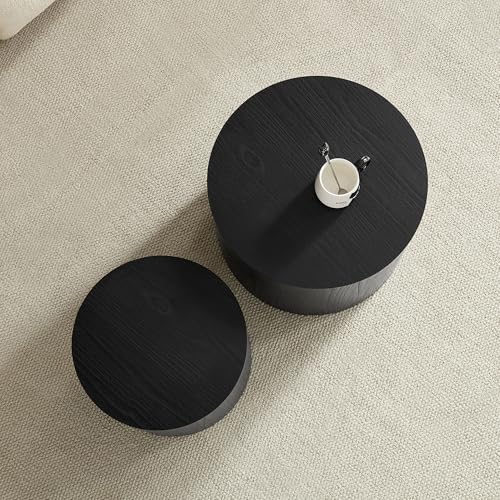 18.9" Black Nesting Coffee Table Set of 2, Modern Round Coffee Tables Circle Side Table for Small Space, Accent End Table Set, No Assembling, Matte Black - color: 18.9" Black