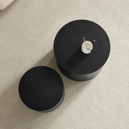 Nesting Coffee Table Set of 2, Modern Round Coffee Table Drum Side Table, Wooden Circle Accent Tables End Tables for Small Spaces Living Room Bedroom Office (Black) - color: 18.9" & 14.96" Dark Black