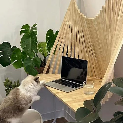 Wall Mounted Drop-Leaf Table - Fold Down Floating Laptop Desk, Wood Foldable Wall Desk for Small Spaces, Ideal for Home Office and Bedroom - Space-Saving Solution